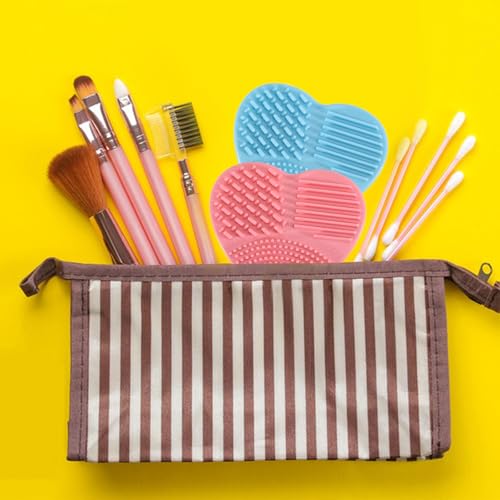 FREEBLOSS 4PCS Quilter Mat Cleaning Pad Heart Shaped Makeup Brush Cleaning Pad for Brushes, Silicone Cleaner Pads Rose Pink, Blue, Pink, Purple 3.2" x 3" x 1"