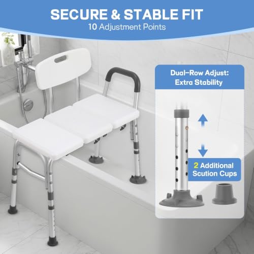 TABEKE Tub Transfer Bench for Bathtub, Tool Free Assembly Shower Chair with Backrest & Armrest, Height Adjustable Shower Bench, Shower Seat for Elderly and Disabled
