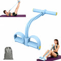 Pedal Resistance Band with Handle, Up to 50lbs 6-Tube Multifunction Pedal Resistance Band for Home Workout, Natural Rubber Foot Pedal Resistance Band with Storage Bag - color: blue