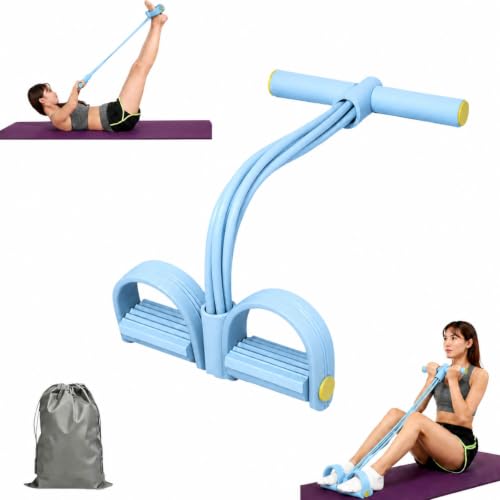 Pedal Resistance Band with Handle, Up to 50lbs 6-Tube Multifunction Pedal Resistance Band for Home Workout, Natural Rubber Foot Pedal Resistance Band with Storage Bag - color: blue