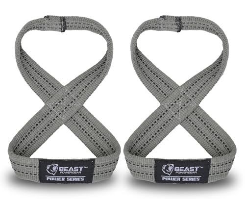 Figure 8 Lifting Strap- Strongman 10-14" Deadlift Straps- True Grip Support & Heavy Duty Wrist Straps for Weightlifting Women Men- Hand Straps for Weight Lifting Figure 8 Straps for Gym Workout - color: Gray/Black, size: Medium 12" -7.25" Wrist or Bigger