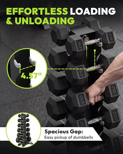 HANDBODE Rubber Coated Hex Dumbbell Set with A-Frame Rack, 100 lb - 600 lb Multiple Options Weight, Hexagon Non-Rolling Shape, Ergonomic Knurled Handle, Home Gym Equipment for Strength Training - style: 600 lb (20, 30, 40, 50, 60, 100 lb) X 2 & Rack