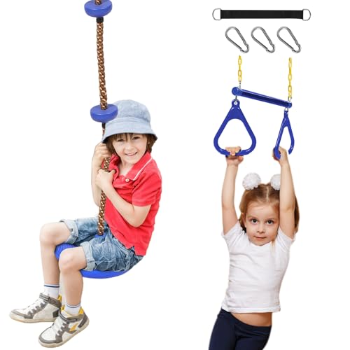 RedSwing Kids Swingset Bundle,Trapeze Swing Bar and Climbing Rope Swing, Kids Swingset Heavy Duty Coated Chains with Carabiners, Outdoor Play Playground Accessories, Blue - color: Blue + Blue