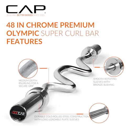 CAP 48" Olympic Super Curl Bar | Heavy Duty Solid Steel, 500 lb Capacity - color: Chrome, style: Elite