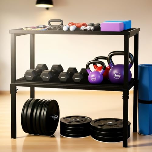 Commercial Heavy Duty Dumbbell/Kettlebell Rack Stand 500-800LBS | Heavy Duty One-Piece Welded Frame, Anti-Tip Non-Slip Base, Easy 6-Part 10-Min Assembly, Fitness Gear Storage for Garage - style: 2-Tier Large Capacity Dumbbell Rack - Black