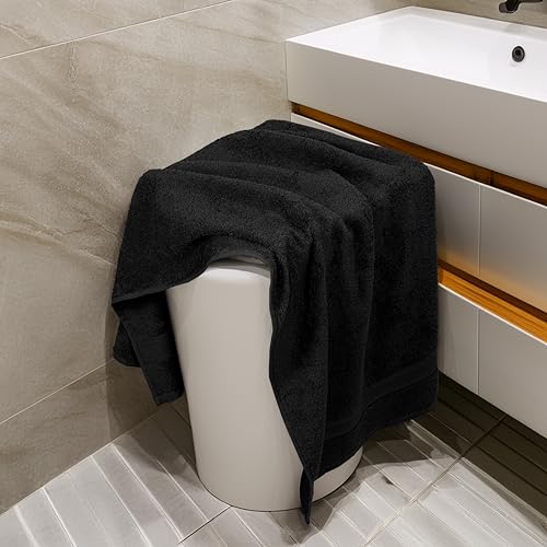 Commercial Bulk Pack of 12 Bath Towels – 100% Cotton Terry 24" x 48" – Ideal for Hotels, Salons, Gyms, Spas & Institutional Use – Black - color: Black, size: 24"x48" - PK 12