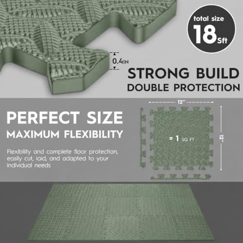 18pcs Puzzle Exercise Mat, 12.6"x12.6"x0.4", 18sqft EVA Interlocking Foam Floor Tiles, Protective, Water-Resistant Flooring for Home Gym & Workout Equipment - color: Citrus Green
