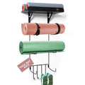 Olivia and Lily Wall-Mounted Yoga Mat Rack with black wood shelf - Organizer for Yoga Mats, Resistance Bands, and Accessories - Home Gym Storage Solution