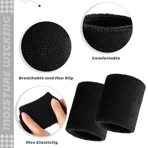 Bememo 24 Pcs Wrist Sweatbands Bulk Sports Wrist Bands for Men Women Breathable Athletic Tennis Wristbands Stretchy Absorbent Cotton Terry for Basketball, Baseball, Gym, Working Out - color: Black