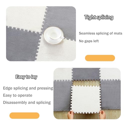 Thickened Soft Plush Foam Interlocking Floor Carpet Mat, 24 Pcs 12x12x0.4 Inch Fluffy Square Puzzle Foam Carpet Tiles with Edgings(Color:Green) - color: Green