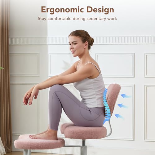 Cross Legged Office Chair, 360° Swivel Yoga Meditation Chair, Ergonomic Height Adjustable ADHD Criss Cross Office Chair with Wheels, Lumbar Support for Home Office, Pink - color: Pink, size: Heart Back