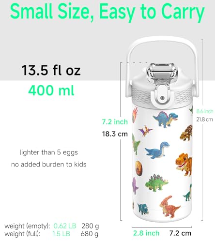 MYFOREST 14oz/400ml Insulated Kids Water Bottle, Odor-free Liner, 3D Touch | No Plastic Taste, Surgical Steel - No Chemical Leaching, Name Spot, Soft Sipper, Gift for Dino Fan, DinoCraft: Pixel - color: DinoCraft: Pixel