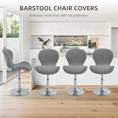 Gollense Bar Stool Covers with Backs, Set of 4 Stretch Jacquard Barstool Seat Covers, Washable Swivel Pub Counter Height Chair Slipcover Protector for Home Kitchen Cafe (Velvet-Grey) - color: Velvet-grey