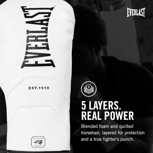 Everlast MX Elite Pro Fight Boxing Gloves | Handcrafted in Mexico - color: White, size: 8oz