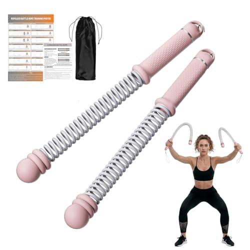 2Pcs Weighted Cordless Battle Ropes, Heavy Duty Cordless Battle Rope with Non Slip Handle Adjustable Resistance and Portable Exercise Ropes for Strength Training & Cardio Fitness(Pink) - color: Pink