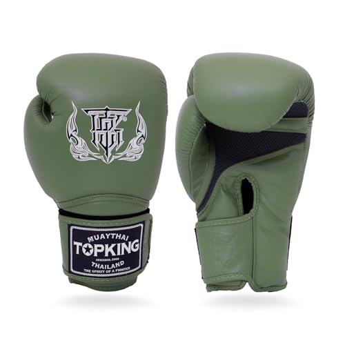 Top King Super Air Breathable Leather Gloves Muay Thai Boxing Gloves for Training or Sparring - 8oz, 10oz, 12oz, 14oz, 16oz - color: Sage Green, size: 16oz