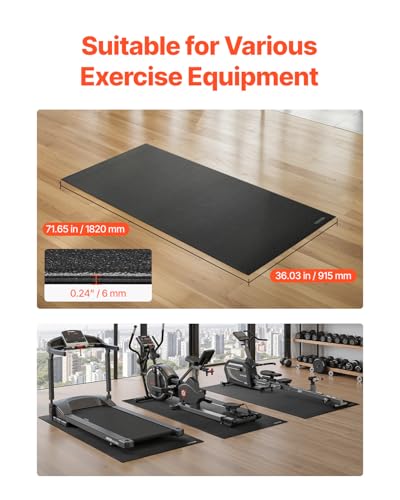 VEVOR Treadmill Mat for Carpet Floor, Exercise Equipment Mat for Treadmills, Stationary & Recumbent Bikes, High Density PVC Floor Protector Gym Mats, Waterproof and Non-Slip for Home Gym - size: 36"x 72"x 0.24"