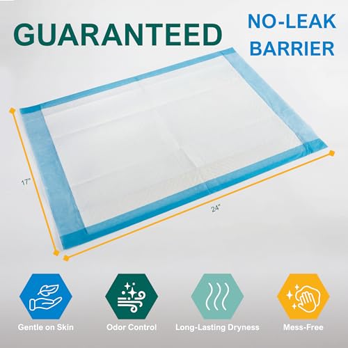 Medpride Disposable Underpads 17'' x 24'' (100-Count) Incontinence Pads, Bed Covers, Puppy Training | Thick, Super Absorbent Protection for Kids, Adults, Elderly | Liquid, Urine, Accidents