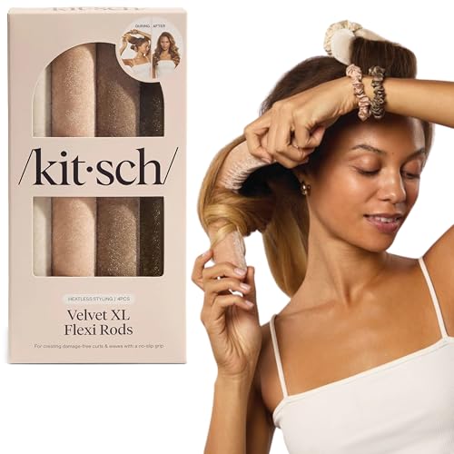 Kitsch Velvet Jumbo Flexi Rods, Heatless Curling Rods - No Heat Curls Overnight, Comfortable Hair Curlers to Sleep In for Frizz-Free and No Heat Damage Styling - 4pcs, Eucalyptus - color: Eucalyptus, size: 1 Count (Pack of 4)
