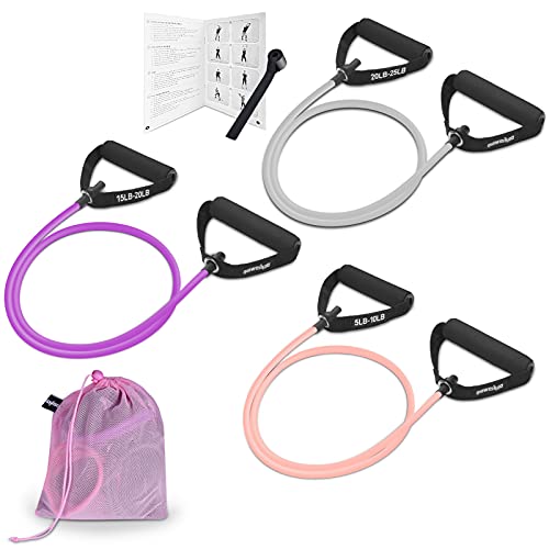 Resistance Exercise Band with Handles, Workout Band Weight Band for Physical Therapy,Strength Training Home Gym Fitness,with Door Anchor & Storage Bag. - color: (Pink,Purple,Gray)