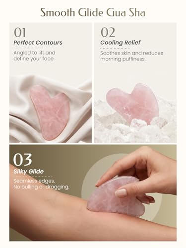 Pink Stone Gua Sha Facial Tools, Guasha Tool for Face Acupuncture Therapy Trigger Point Treatment, Gua Sha Scraping Massage Tool - color: Pink