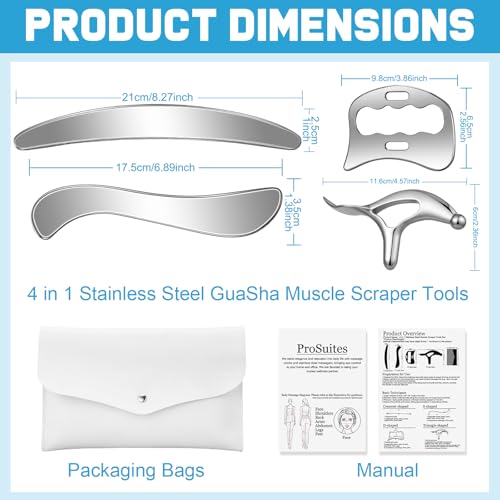 ProSuites 6PCS Stainless Steel Muscle Scraper Tool Set, Massage Scraper Tool Gua Sha for Myofascial Release Deep Tissue Massage