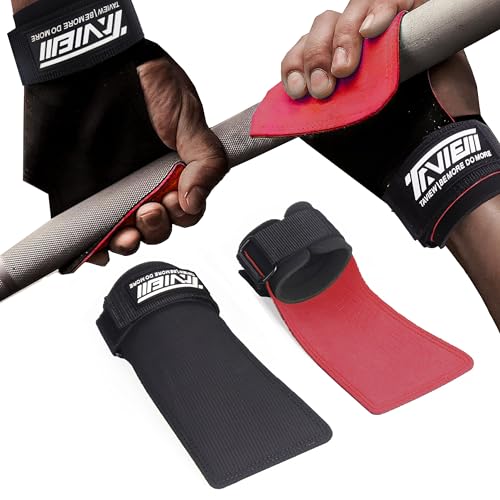TAVIEW Wrist Straps for Weightlifting for Maximum Grip Support - Lifting Deadlift Strap & Weight Lifting Grips Gloves for Working Out Pull Up Deadlifting & Shrugs - color: Rubber (Black&Red)