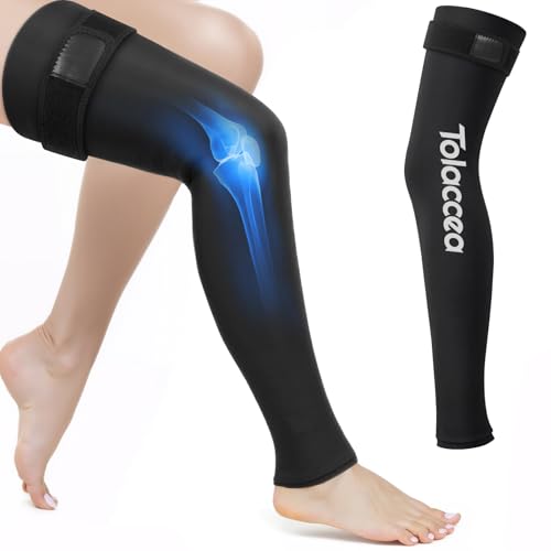 Tolaccea Full Leg Ice Pack Wrap with 360° Coverage with Strap for Muscle Recovery After Exercise, Ice Pack Wrap Around Entire Leg for Pain Relief, Foot Calf and Thigh Legs Shins Hamstrings (Large) - size: Large