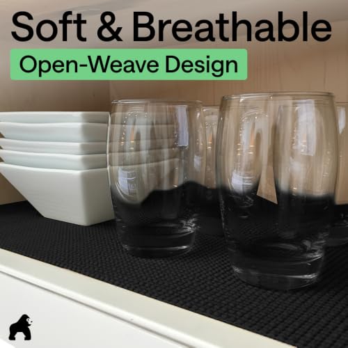 GORILLA GRIP powerGRIP Drawer Shelf and Cabinet Liner, Thick Strong Hold, Non-Adhesive Liners Protect Kitchen Cabinets and Cupboard, Bathroom Drawers, Easy Install, Breathable Mat, 12" x10', Black - color: Black, size: 12" X 10', style: 12" x 10'