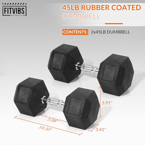 Fitvids Hex Dumbbells Rubber Coated Hand Weights for Exercises and Fitness Home Gym, 5-50 LB Pair - style: 45LBS Pair