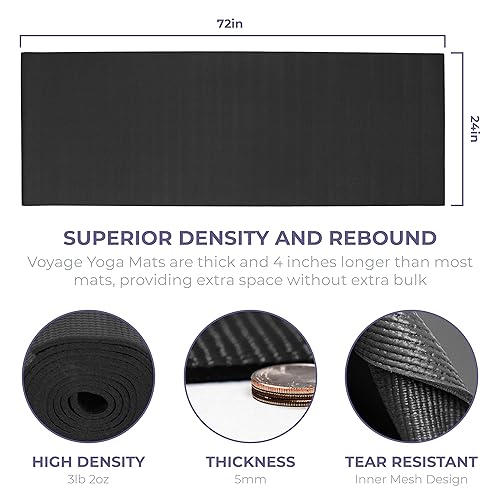 Voyage 5mm Studio Yoga Mats, 6 Pack, 72x24in - color: Black
