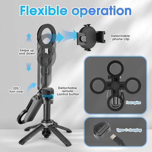 Magnetic Tripod for Phone,2 in 1 for Magsafe Stand＆ Clip Portable Pocket Size Selfie Stick for Android/iPhone,Phone Holder with Wireless Rechargeable Remote Control for Photography, Live Streaming - color: Gray