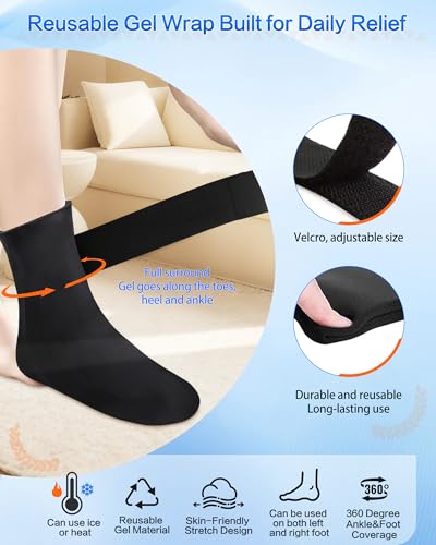 FadFun Ankle Ice Pack Wrap for Swelling,Cold/Hot Therapy Ice Socks for Feet,Reusable Gel Ice Compression Socks,for Soothe Plantar Fasciitis,Achilles Tendonitis,Sprained,Pain Relief,for Women & Men - color: Pure Black, size: One Size