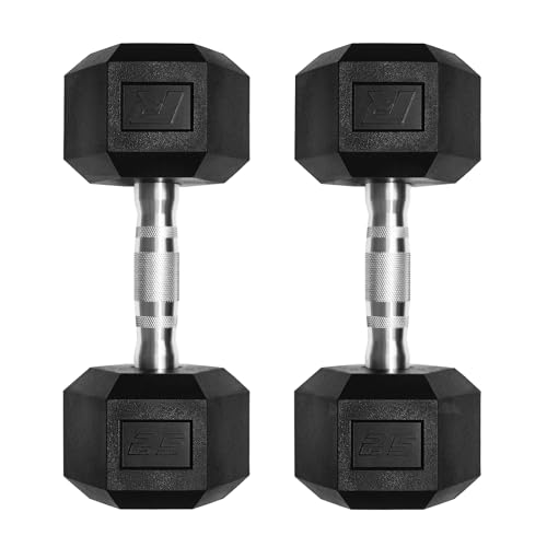 Ritfit 5-650 LBS PVC Encased Hex Dumbbell Sets with Optional Rack for Home Gym, Hand weight with Chrome Handle for Strength Training,Workouts - style: 2X25LBS