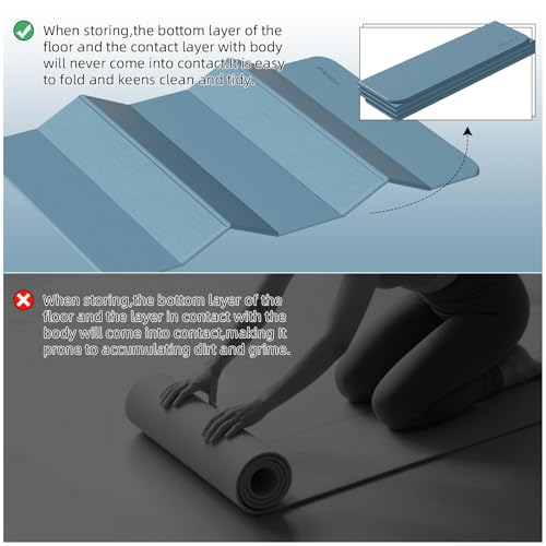 PAIDU Foldable Yoga Mat (10MM) 75‘’x40‘“ Quick Fold，Easy Storage | TPE Non-Slip Design, Ea Extra Long/Wide for Indoor Yoga, Pilates and Outdoor Travel Workouts - color: Blue Gray