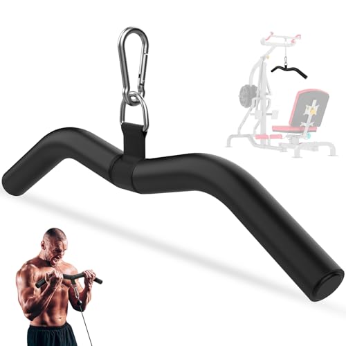 LAT Pulldown Bar Attachments for Pulley Cable Machine, Single D-Handle Tricep Press Down Bar with Rubber Handle, D Handle Cable Accessories for Gym - color: Black-1pc (19in W-Bar)