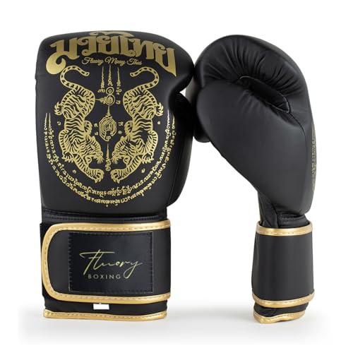 Boxing Gloves, Symmetrical Design with Two Tigers, Training Gloves - color: Black, size: 16-oz