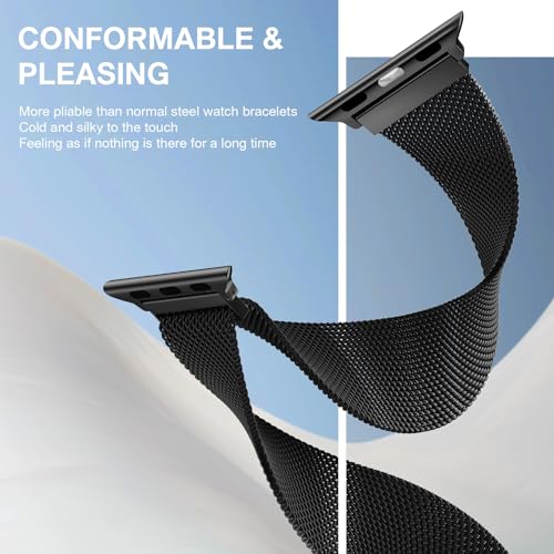 Stainless Steel Milanese Loop Compatible with Apple Watch Band 46mm 42mm 44mm 45mm 49mm men and women, Mesh Loop Magnetic Clasp Replacement for iWatch Bands Ultra Series11 10 9 8 7 SE 6 5 4 3 2 1 - color: Black, size: 44/45/46/49mm