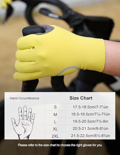 INBIKE Breathable Bike Gloves for Men Women, Full Finger Pad Cycling Gloves, Touchscreen Reflective Mountain Biking Bicycle - color: Yellow, size: Large (Hand Circumference 7.75-8inch)