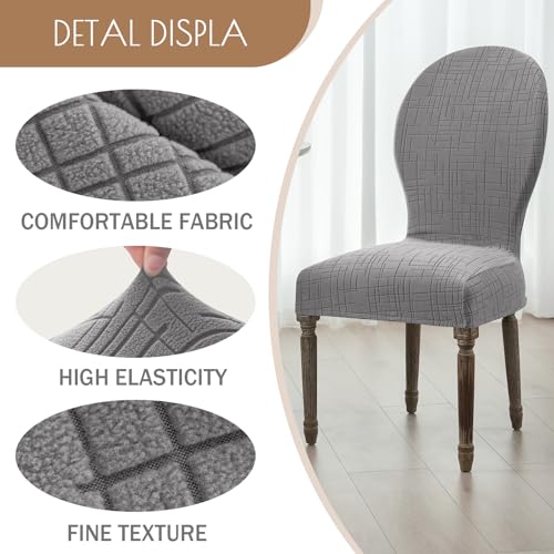 Round Back Dining Chair Cover Set 2/4/6, Curved Back Chair Covers Stretch Armless Dining Chair Slipcovers Mid Century Modern Chair Seat Protector for Kitchen, Home and Banquet (Light Gray, Set of 2) - color: 2-light Gray, size: Set of 2