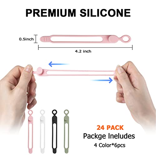 24Pcs Silicone Cable Straps Cord Organizer for Bundling Earphone, Phone Charger, Computer Cords, Reusable Cable Ties Wire Organizer in Home,Office,Kitchen,School (4 Colors) - color: Multicolor B, size: 4.2 Inch