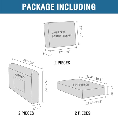 H.VERSAILTEX Multi-Pieces Sofa Covers Stretch Couch Covers Form Fitted Seats and Back Cushions Covers (2 Seat Covers Plus 2 Back Cusion Covers, Bonus 2 Armrest Covers), Cream - color: Cream, size: 2 SEAT COVERS + 2 BACK COVERS+ 2 ARMREST COVERS