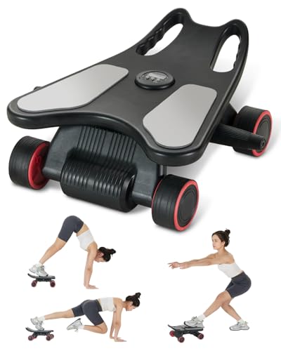 Ab Roller Wheel, Ab Roller, Upgraded Automatic Rebound Ab Roller with Elbow Support, Knee Mat & Timer, 4 Wheels Ab Workout Equipment for Core Strength Training, Silent Ab Wheel for Beginners Men Women Home Gym Fitness - color: Black