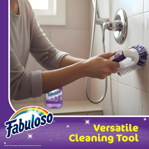 Fabuloso Cleaning Brush with Handle Compact Handheld Household Scrub Brush Kitchen Bathroom Baseboards Tile and Floors Firm Bristles Indoor Surface Cleaning White Purple 5.5 Inch Everyday Cleaning - size: Scrub Brush w/ Handle