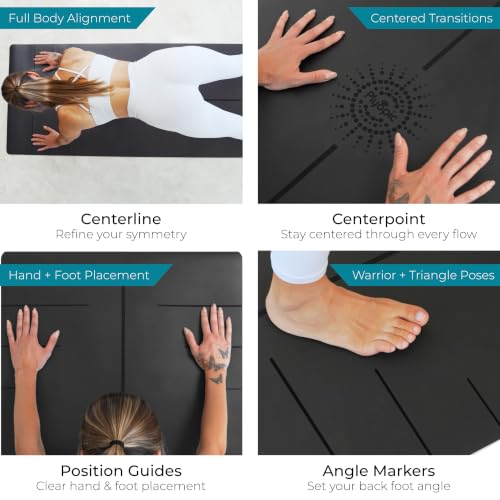 Plyopic Ultra Grip Pro Yoga Mat – Extreme Non-Slip Grip for Dry & Sweaty Practice, Alignment Lines, Cushioned Support, Extra Wide 72 x 26 in, for Yoga, Pilates & Hot Yoga - color: PoseMap Alignment - Signature Black