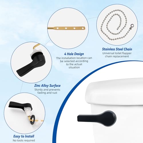 Hibbent Universal Front Mount Metal Toilet Handle Replacement Kit, Brass Toilet Tank Flush Lever with Stainless Steel Adjustable Flapper Chains for Most Toilets, Matte Black - color: Matte Black, style: Front Mount