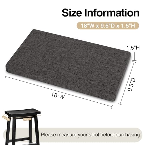 Tromlycs Saddle Bar Stool Cushion Rectangle Small Bench Cushion, Dark Grey | Rectangular Seat Cushion, Rectangle Bar Stool Cover Pad, Kitchen Farmhouse, with Strap Ties, 18x9.5 Inch - color: Dark Grey