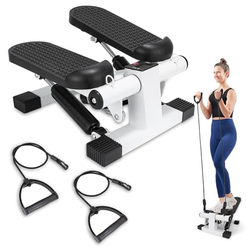 Mini Stepper for Home Exercise, Portable Stair Stepper with LCD Monitor and Resistance Bands, 260lbs Weight Capacity, Twist Stepper for Full Body Workout