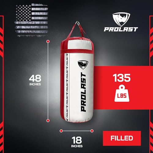 4Ft XL 135Lb Heavy Punching Kicking Bag for Adults, Boxing, MMA, Martial Arts, Muay Thai, Strength Training Equipment - color: White / Red, size: Filled