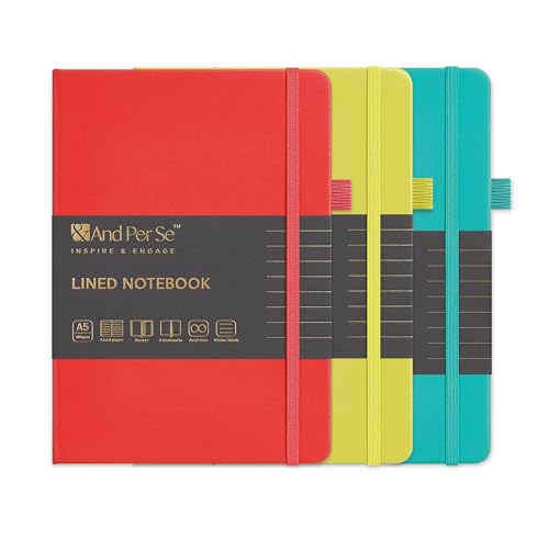 &And Per Se Lined Notebooks 3-Pack Gift Set, A5 Hardcover Journals, 160 Pages 100gsm Thick Paper, 3 Assorted Colors (Red, Turquoise & Lime Green) - color: Red,Turquoise&Lime Green, style: 3 Pack-Lined